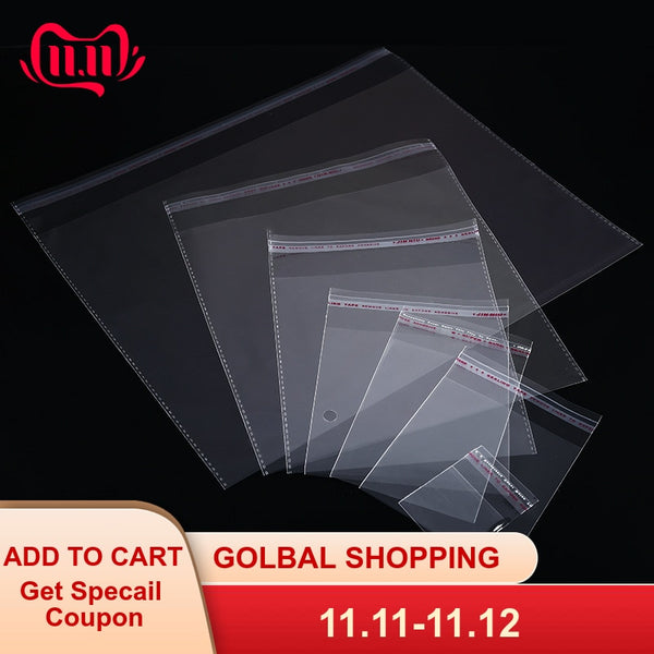 200pcs 4 Sizes Transparent Self Adhesive Sealed Opp Plastic Pouch Sachet Gift Bag For Jewelry Wedding Party Beads Packing Supply