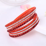 2016 New Leather Bracelet Rhinestone Crystal Bracelet Wrap Multilayer Bracelets for women feminino pulseras mulher Jewelry