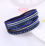 2016 New Leather Bracelet Rhinestone Crystal Bracelet Wrap Multilayer Bracelets for women feminino pulseras mulher Jewelry