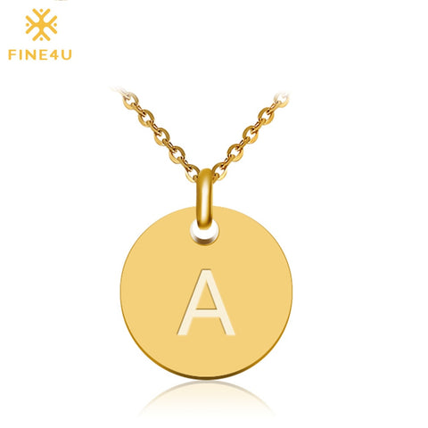 2018 New FINE4U N027 Disc Pendant Necklace Gold/Silver Letter Alfabet Necklace 316L Stainless Steel Chain Necklaces For Women