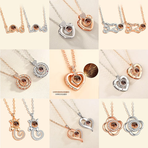 2018 New Rose Gold Silver 100 Language I love You Necklace Memory Projection Pendant Wedding Letter Necklace Drop Shipping