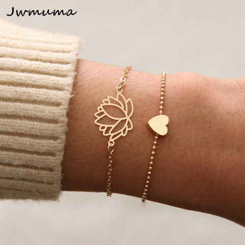 2018 New Simple Female Personality Hollow Lotus Gold Bracelets Christmas Bangle Gift for Women