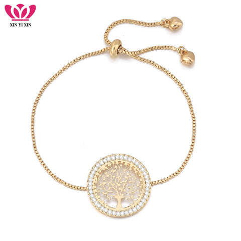 2018 New pulseira mujer moda Clear Crystal Gold Charm Bracelets Bangles For Women Tree of Life Adjustable Bracelet Jewelry Gift