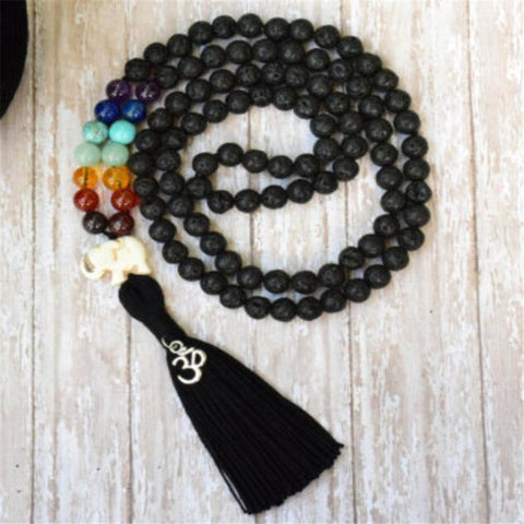 2018 lava rock 8MM 108 necklaces tassel Lucky pray Multicolor men mala spirituality Sutra yoga Buddhism cuff Meditation Chakas