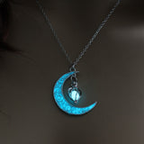 2019 Moon Glowing Necklace Gem Charm Jewelry Silver Plated Women Halloween Pendant Hollow Luminous Stone Pendant Necklace Gifts