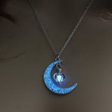 2019 Moon Glowing Necklace Gem Charm Jewelry Silver Plated Women Halloween Pendant Hollow Luminous Stone Pendant Necklace Gifts