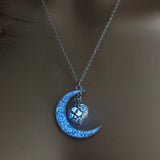 2019 Moon Glowing Necklace Gem Charm Jewelry Silver Plated Women Halloween Pendant Hollow Luminous Stone Pendant Necklace Gifts