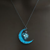 2019 Moon Glowing Necklace Gem Charm Jewelry Silver Plated Women Halloween Pendant Hollow Luminous Stone Pendant Necklace Gifts