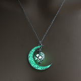 2019 Moon Glowing Necklace Gem Charm Jewelry Silver Plated Women Halloween Pendant Hollow Luminous Stone Pendant Necklace Gifts