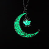 2019 Moon Glowing Necklace Gem Charm Jewelry Silver Plated Women Halloween Pendant Hollow Luminous Stone Pendant Necklace Gifts