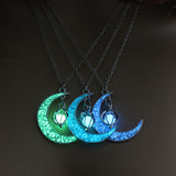 2019 Moon Glowing Necklace Gem Charm Jewelry Silver Plated Women Halloween Pendant Hollow Luminous Stone Pendant Necklace Gifts