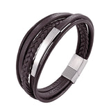 2019 New Design Multi-layers Handmade Braided Genuine Leather Bracelet & Bangle For Men Fashion Stainless Steel Bangles Jewelry