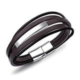 2019 New Design Multi-layers Handmade Braided Genuine Leather Bracelet & Bangle For Men Fashion Stainless Steel Bangles Jewelry