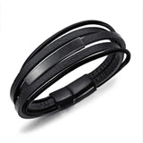 2019 New Design Multi-layers Handmade Braided Genuine Leather Bracelet & Bangle For Men Fashion Stainless Steel Bangles Jewelry