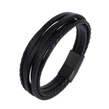 2019 New Design Multi-layers Handmade Braided Genuine Leather Bracelet & Bangle For Men Fashion Stainless Steel Bangles Jewelry