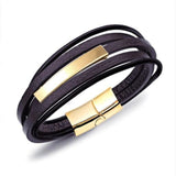 2019 New Design Multi-layers Handmade Braided Genuine Leather Bracelet & Bangle For Men Fashion Stainless Steel Bangles Jewelry