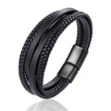 2019 New Design Multi-layers Handmade Braided Genuine Leather Bracelet & Bangle For Men Fashion Stainless Steel Bangles Jewelry