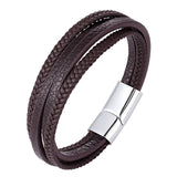 2019 New Design Multi-layers Handmade Braided Genuine Leather Bracelet & Bangle For Men Fashion Stainless Steel Bangles Jewelry