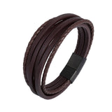 2019 New Design Multi-layers Handmade Braided Genuine Leather Bracelet & Bangle For Men Fashion Stainless Steel Bangles Jewelry