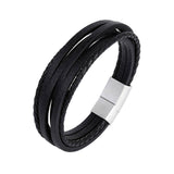 2019 New Design Multi-layers Handmade Braided Genuine Leather Bracelet & Bangle For Men Fashion Stainless Steel Bangles Jewelry