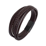 2019 New Design Multi-layers Handmade Braided Genuine Leather Bracelet & Bangle For Men Fashion Stainless Steel Bangles Jewelry