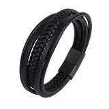 2019 New Design Multi-layers Handmade Braided Genuine Leather Bracelet & Bangle For Men Fashion Stainless Steel Bangles Jewelry