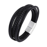 2019 New Design Multi-layers Handmade Braided Genuine Leather Bracelet & Bangle For Men Fashion Stainless Steel Bangles Jewelry