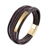 2019 New Design Multi-layers Handmade Braided Genuine Leather Bracelet & Bangle For Men Fashion Stainless Steel Bangles Jewelry