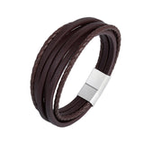 2019 New Design Multi-layers Handmade Braided Genuine Leather Bracelet & Bangle For Men Fashion Stainless Steel Bangles Jewelry