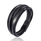 2019 New Design Multi-layers Handmade Braided Genuine Leather Bracelet & Bangle For Men Fashion Stainless Steel Bangles Jewelry