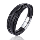 2019 New Design Multi-layers Handmade Braided Genuine Leather Bracelet & Bangle For Men Fashion Stainless Steel Bangles Jewelry