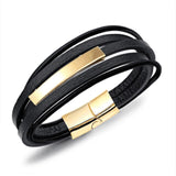 2019 New Design Multi-layers Handmade Braided Genuine Leather Bracelet & Bangle For Men Fashion Stainless Steel Bangles Jewelry