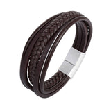 2019 New Design Multi-layers Handmade Braided Genuine Leather Bracelet & Bangle For Men Fashion Stainless Steel Bangles Jewelry