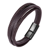 2019 New Design Multi-layers Handmade Braided Genuine Leather Bracelet & Bangle For Men Fashion Stainless Steel Bangles Jewelry