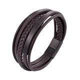 2019 New Design Multi-layers Handmade Braided Genuine Leather Bracelet & Bangle For Men Fashion Stainless Steel Bangles Jewelry