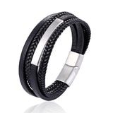 2019 New Design Multi-layers Handmade Braided Genuine Leather Bracelet & Bangle For Men Fashion Stainless Steel Bangles Jewelry