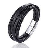 2019 New Design Multi-layers Handmade Braided Genuine Leather Bracelet & Bangle For Men Stainless Steel Fashion Bangles Gifts