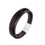 2019 New Design Multi-layers Handmade Braided Genuine Leather Bracelet & Bangle For Men Stainless Steel Fashion Bangles Gifts