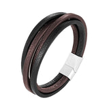 2019 New Design Multi-layers Handmade Braided Genuine Leather Bracelet & Bangle For Men Stainless Steel Fashion Bangles Gifts