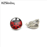 2019 New Fashion Ladybug Insect Cartoon Glass Clip Earrings Cute Ladybug Jewelry No Pierced Earrings Gifts for Girls
