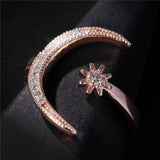 2019 New Fashion Ring Moon & Star Dazzling Open Finger Rings For Women Girls Jewelry Crytal Ring Wedding Engagement Jewelry Gift