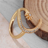 2019 New Fashion Ring Moon & Star Dazzling Open Finger Rings For Women Girls Jewelry Crytal Ring Wedding Engagement Jewelry Gift