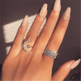 2019 New Fashion Ring Moon & Star Dazzling Open Finger Rings For Women Girls Jewelry Crytal Ring Wedding Engagement Jewelry Gift