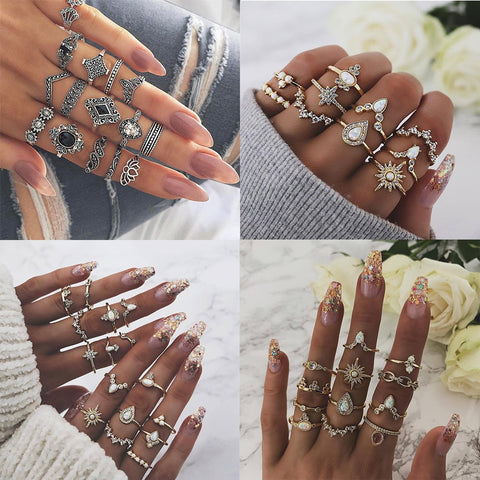24 Design Gold Color Vintage Rings Set For Women BOHO Charm Knuckle Finger Ring Female Party Fashion Jewelry 2019 Drop Shipping