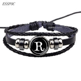 26 Letters Bracelet Personality Team Name Rope Bracelet Black Leather Bracelet Button Bangle Men Women Fashion Birthday Gifts