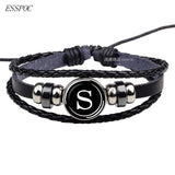 26 Letters Bracelet Personality Team Name Rope Bracelet Black Leather Bracelet Button Bangle Men Women Fashion Birthday Gifts