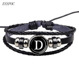 26 Letters Bracelet Personality Team Name Rope Bracelet Black Leather Bracelet Button Bangle Men Women Fashion Birthday Gifts