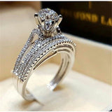 2Pcs Bridal Set Elegant rings for Women Sliver Color Wedding Engagement fashion Jewelry With Full Shiny Cubiz Zircon female ring