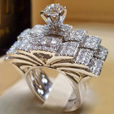 2Pcs Bridal Set Elegant rings for Women Sliver Color Wedding Engagement fashion Jewelry With Full Shiny Cubiz Zircon female ring
