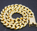 2cm HipHop Gold Color Iced Out Crystal Miami Cuban Chain Gold Silver Necklace & Bracelet Set  HOT SELLING THE HIPHOP KING
